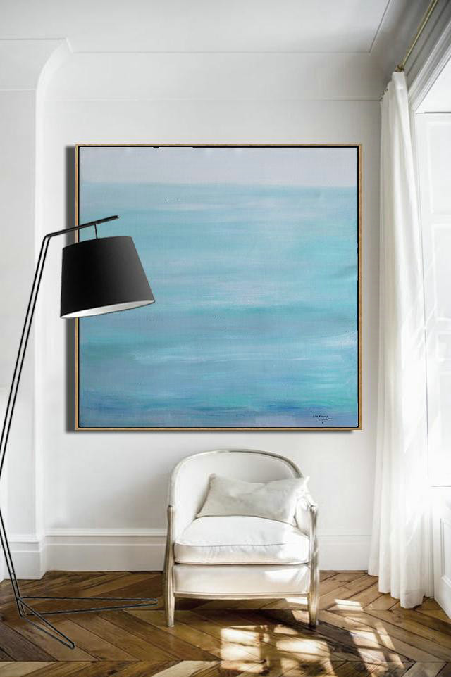 Handmade Painting Large Abstract Art,Large Abstract Landscape Oil Painting On Canvas,Modern Art Abstract Painting,Grey,Lake Blue,White